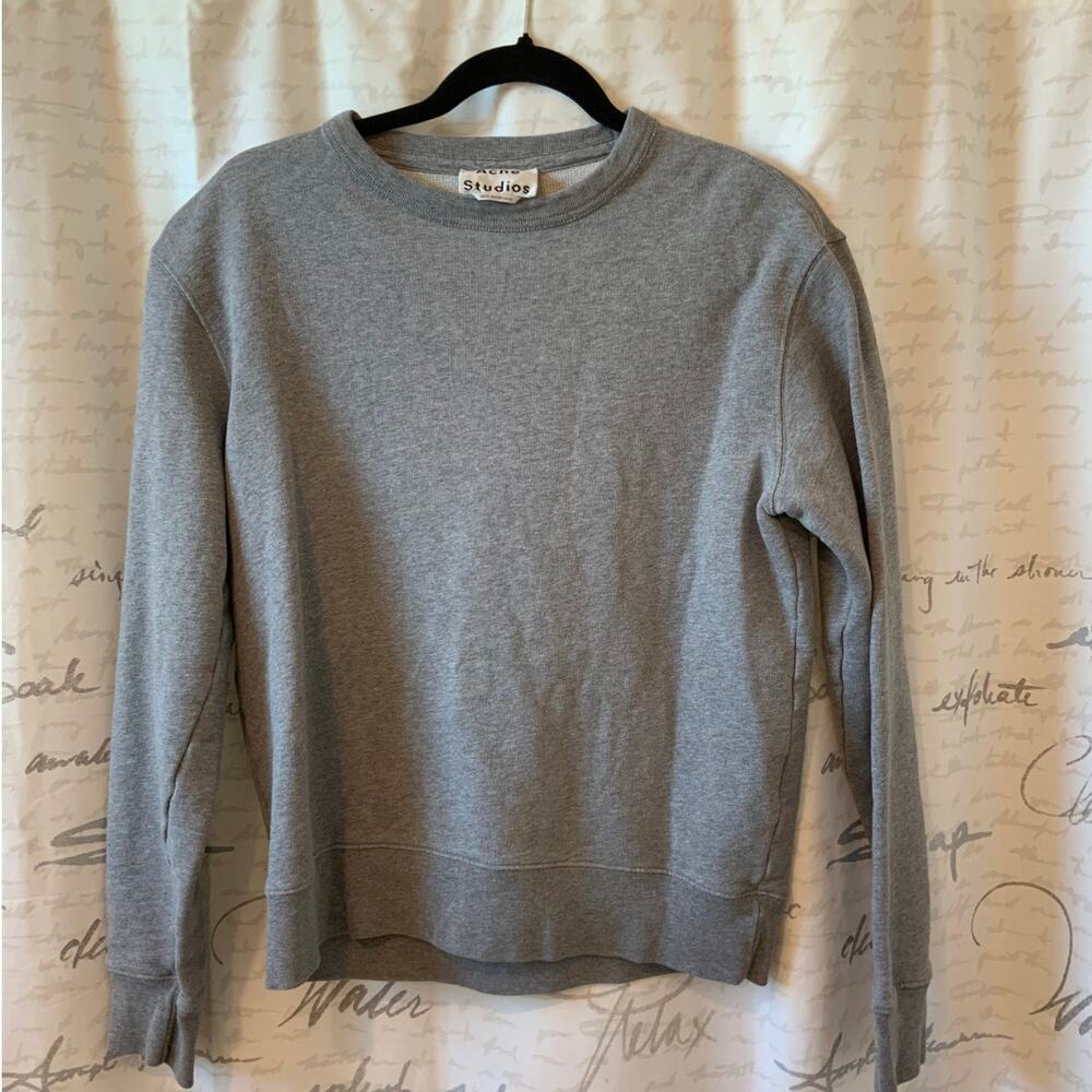 Acne Studios Grey Crewneck 100% Cotton Sweatshirt Back Logo Minimalist S